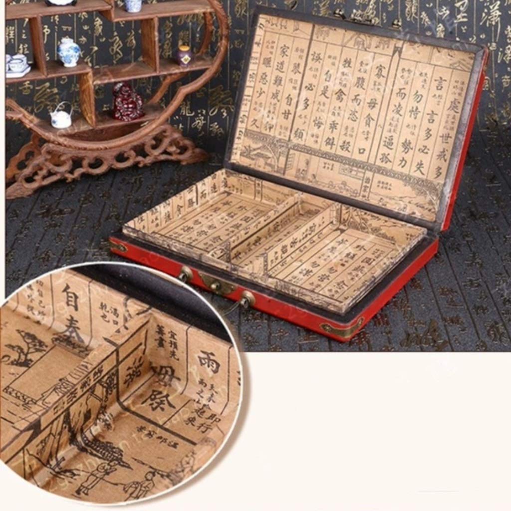 Chiński Mahjong z pudełkiem, mata, gra planszowa, gry karciane, 144 tradycyjne chińskie gry mahjong na rękę, nadaje się na imprezy, rozrywkę (rozmiar: 36 x 28 x 20)