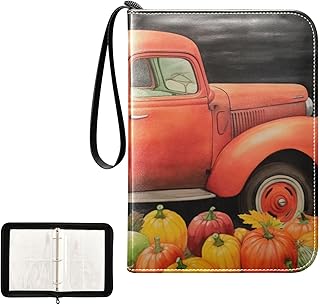 Pumpkin Fall Truck Waterproof Trading Card Binder,400-Pocket Trading Album Display Holder,Display Case with Card Sleeves Set for Soccer Card,Gaming Cards,and Other TCG 2011756