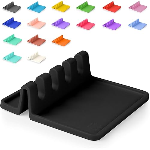 Zulay Kitchen Silicone Utensil Rest with Drip Pad for Multiple Utensils - BPA-Free, Heat-Resistant Spoon Rest & Spoon Holder for Stove Top - Kitchen Utensil Holder for Ladles & Tongs - Black