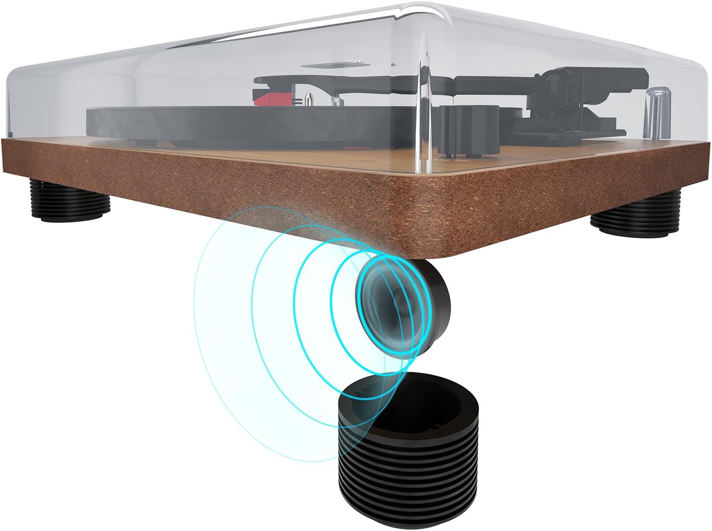 Underside view of the auna TT-Classic turntable showing the vibration-dampening feet.