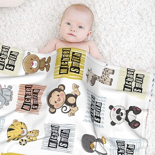 Miniatura 3 de Mantas de bebé personalizadas para niños y niñas con nombre, suave y lindo animal, manta de bebé personalizada para recién nacidos, bebés, niños