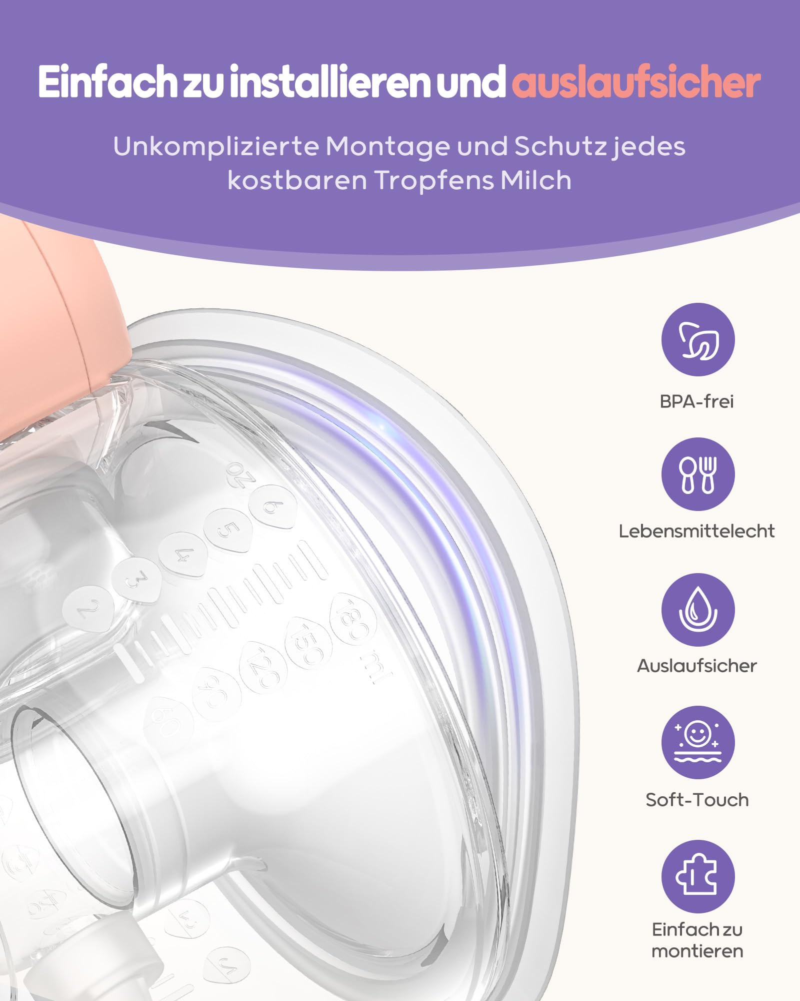 Nuliie Tire Lait Electrique Main Libre avec Sac de Rangement Portable, 4 Modes et 12 Niveaux, Tire Lait Electrique Allaitement avec Bride de 14/17/20/24/27 mm (2 Paquets, Rose)