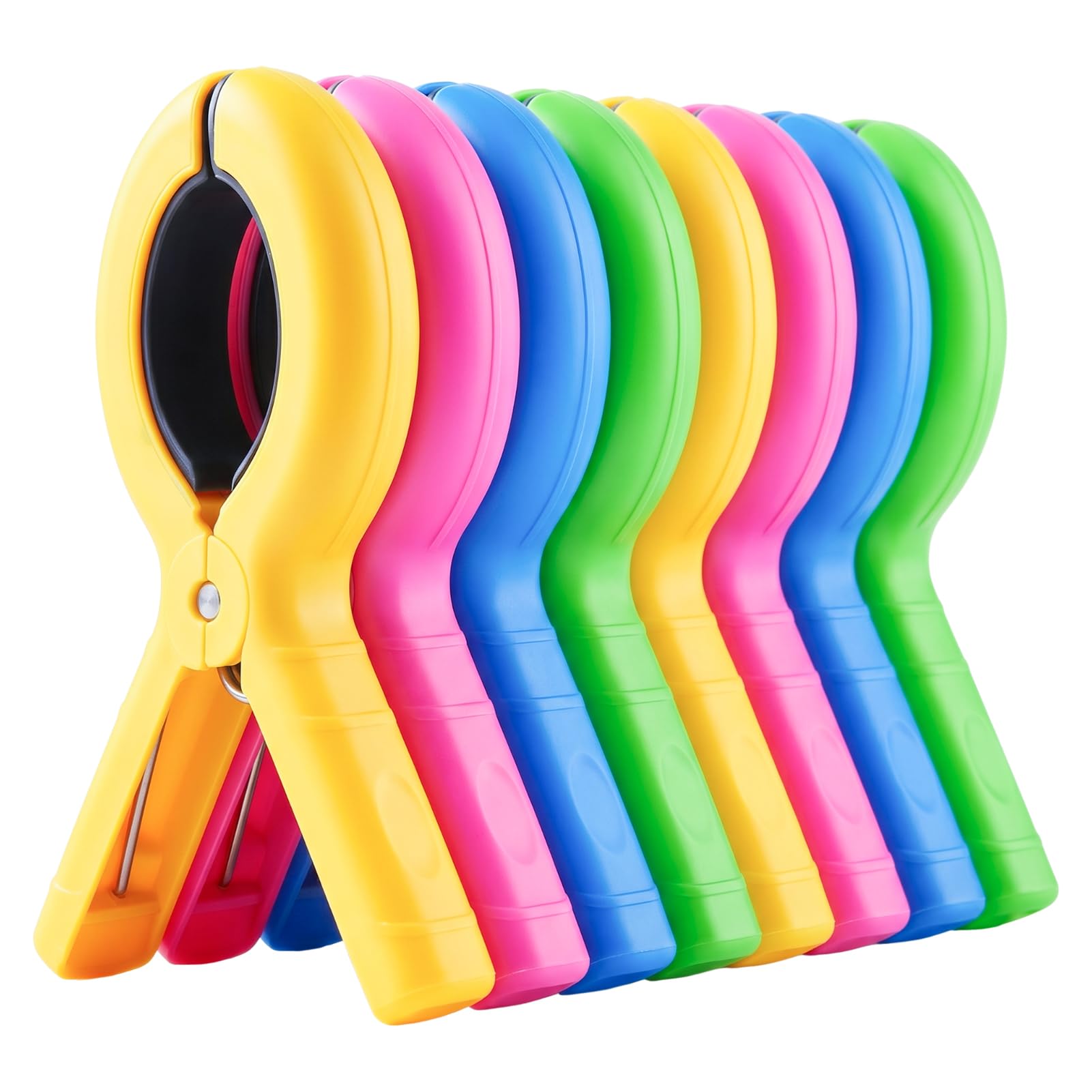 8 Pack Towel Clips for Sun Loungers, Extra Strong 4 Inch Beach Towel Clips, Non Slip Beach Towel Clips for Sun Loungers, Windproof Laundry Pegs for Towels, 4 Bright Colours