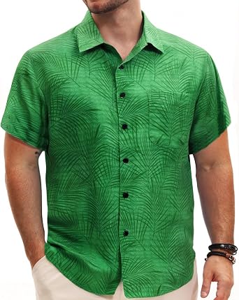 TUNEVUSE Mens Short Sleeve Hawaiian Shirts Button Down Aloha Tropical Shirt Casual Beach Clothes
