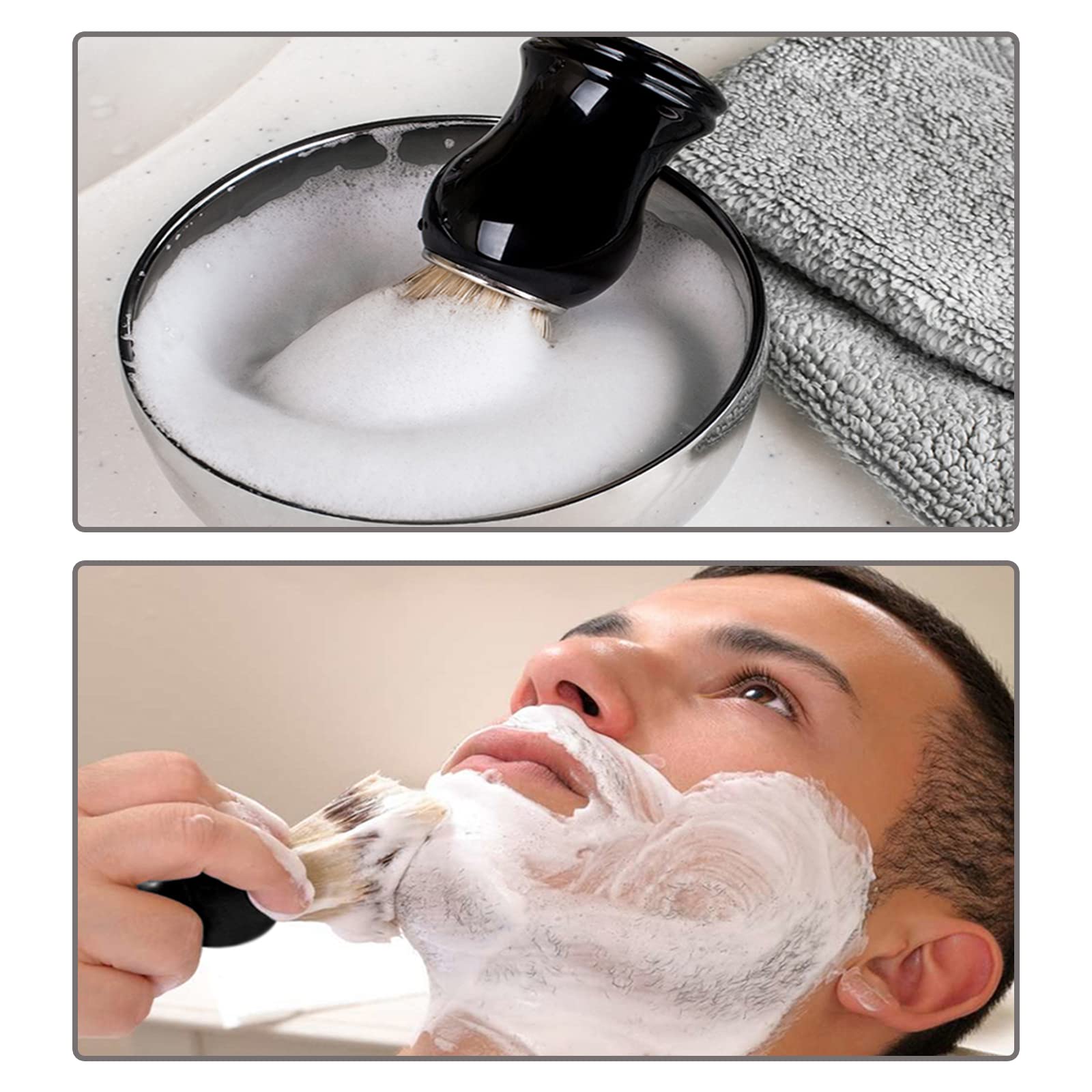 Pennello da Barba in Tasso,Pennello da Barba Professionale in pelo con vere setole di tasso per Sapone Schiuma Crema da Barba,Pennello da Barba per uomo Barbiere Parrucchiere/Salone
