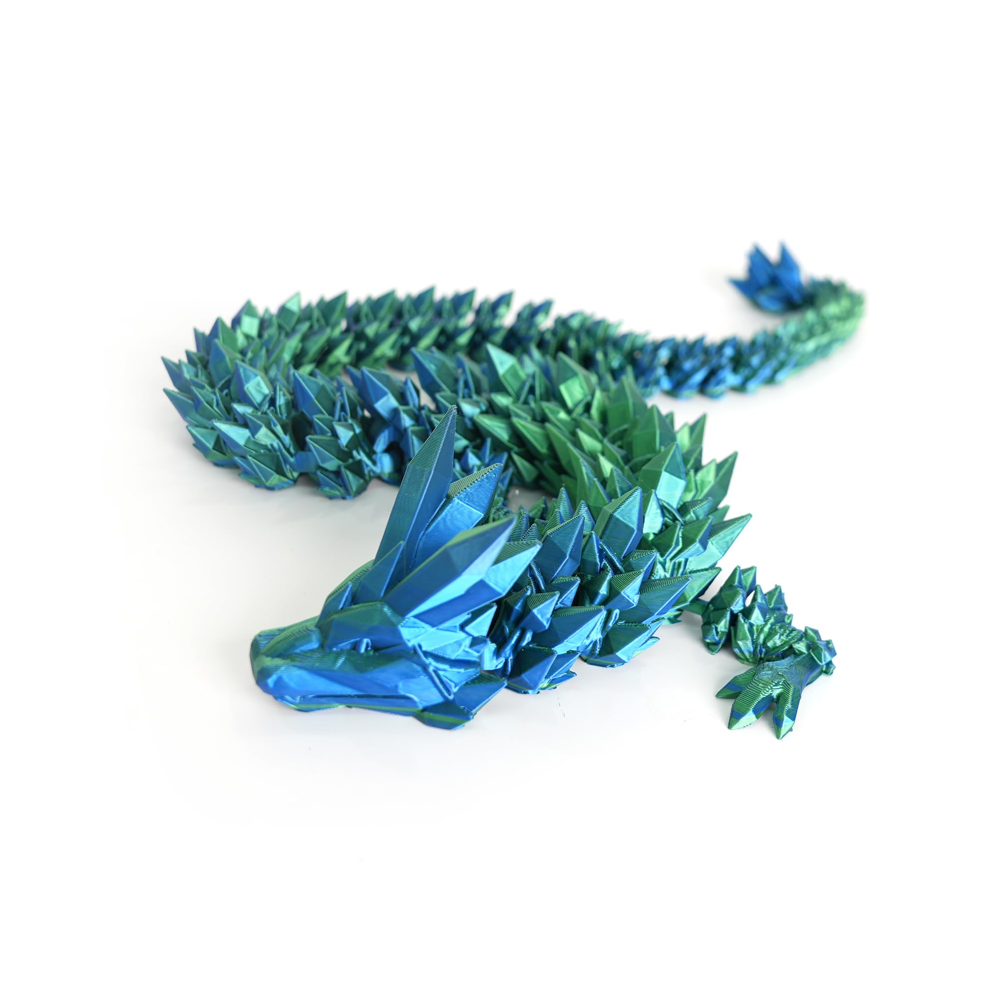 3D Printed Dragon - 24 inch Dragon Fidget Toy, Pearly Sheen Articulated Dragon, 3D Printed Gift for Birthday, Figurine Decor(Green Mix Blue