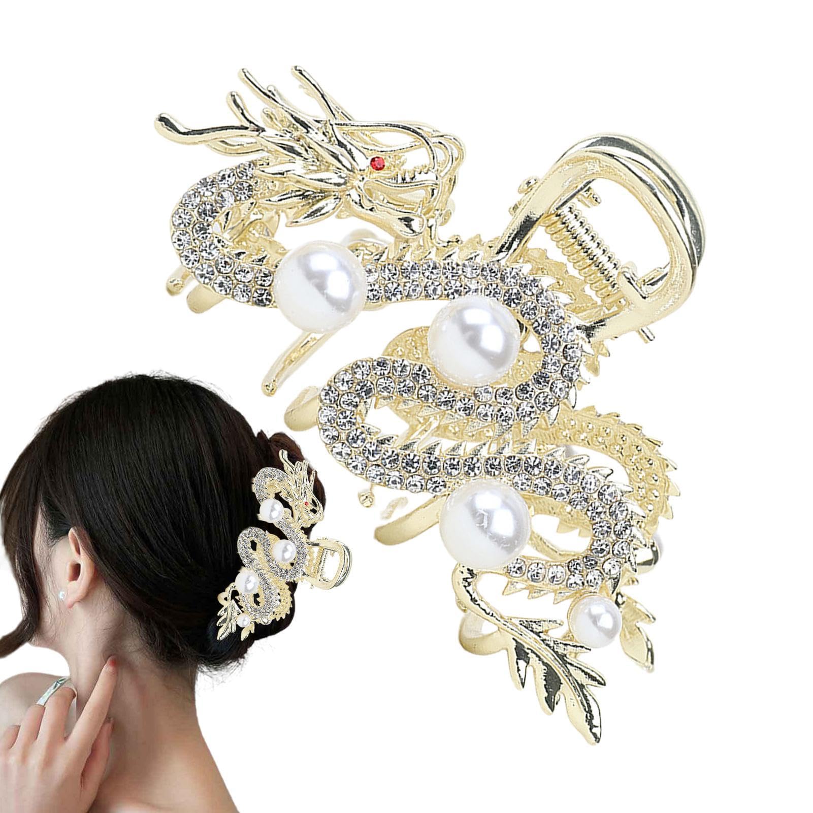 Chińskie spinki do włosów z motywem smoka, eleganckie metalowe zaciski do włosów, spinka do włosów z motywem smoka, spinka do włosów z perłą, smoki, spinka do włosów na urodziny