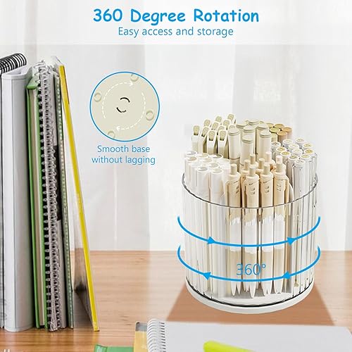 Miniatura 10 de SAYEEC Soporte para lápices de escritorio, organizador de escritorio giratorio con 6 ranuras, soporte para brochas de maquillaje, olla para lápices,