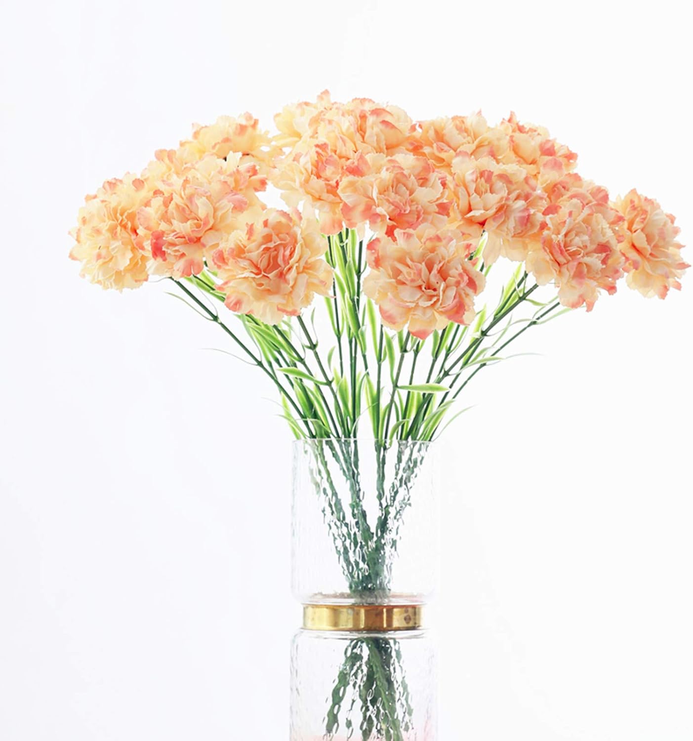 Leoyoubei 20 inch Bouquets 10 Stem Carnations,Outdoor UV Resistant No Fade Artificial Flower,Carnation Silk Petals Fake Flowers Forever Plants for Home Party and Wedding Decor (Champagne)