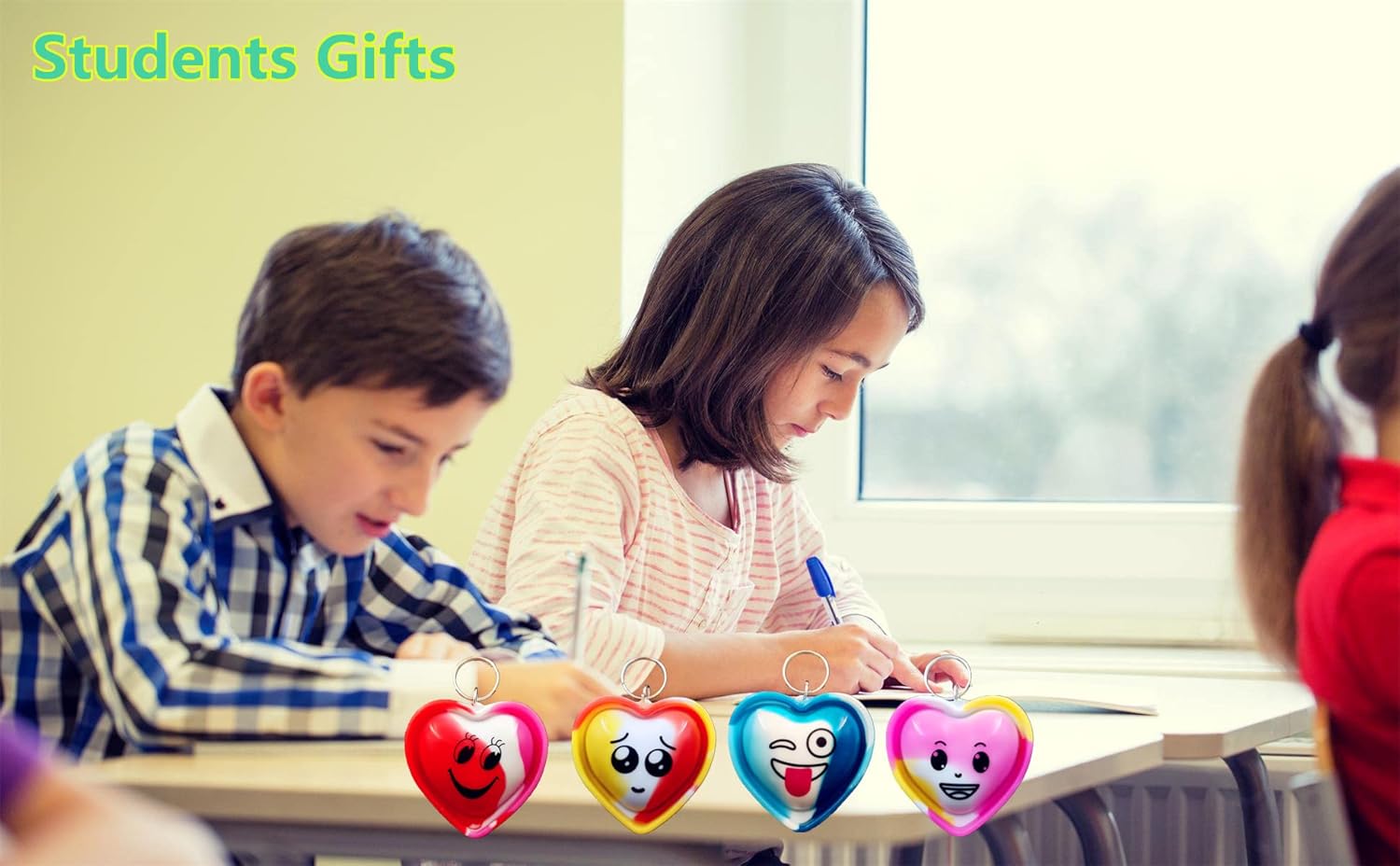 24 packs Bulk heart expression Mini Pop Fidget Backpack Key Chain，boy and Little Girl,Kids Birthday Valentine's Day Party Favors Classroom Student Gifts