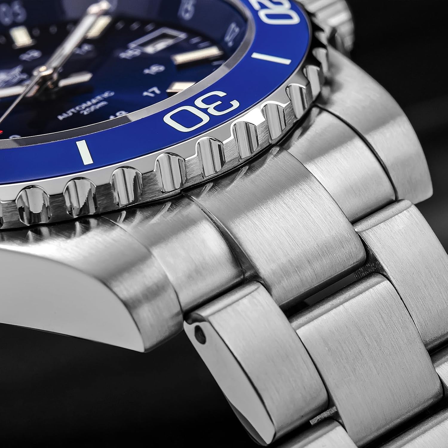ADDIESDIVE Men's Automatic Dive Watch Sunray Brushed Dial 200M Waterproof Synthetic Sapphire Super Luminous Stainless Steel Diving Watch for Outdoor
