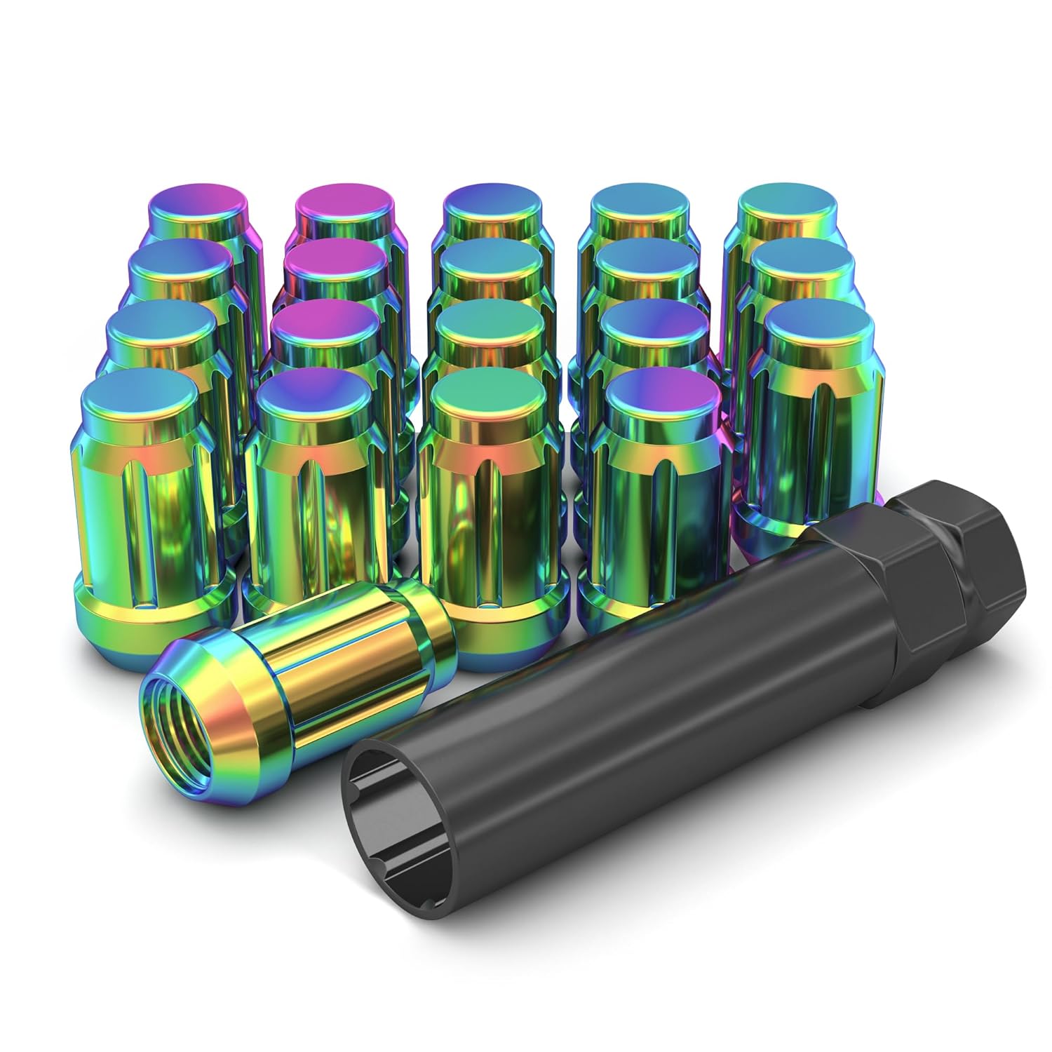 White Knight 3804NEO-20AM Neo Chrome 1/2"-20 Spline Lug Nut with Key, 20 Pack (for AFTERMARKET Wheels with Smaller 0.80" Diameter Seating)