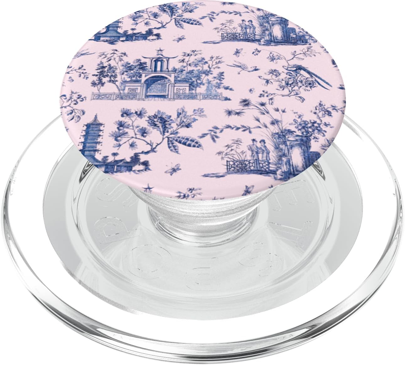 Chinoiserie Pagoda Toile Blue Willow Cottagecore Blue Pink PopSockets MagSafe PopGrip for iPhone