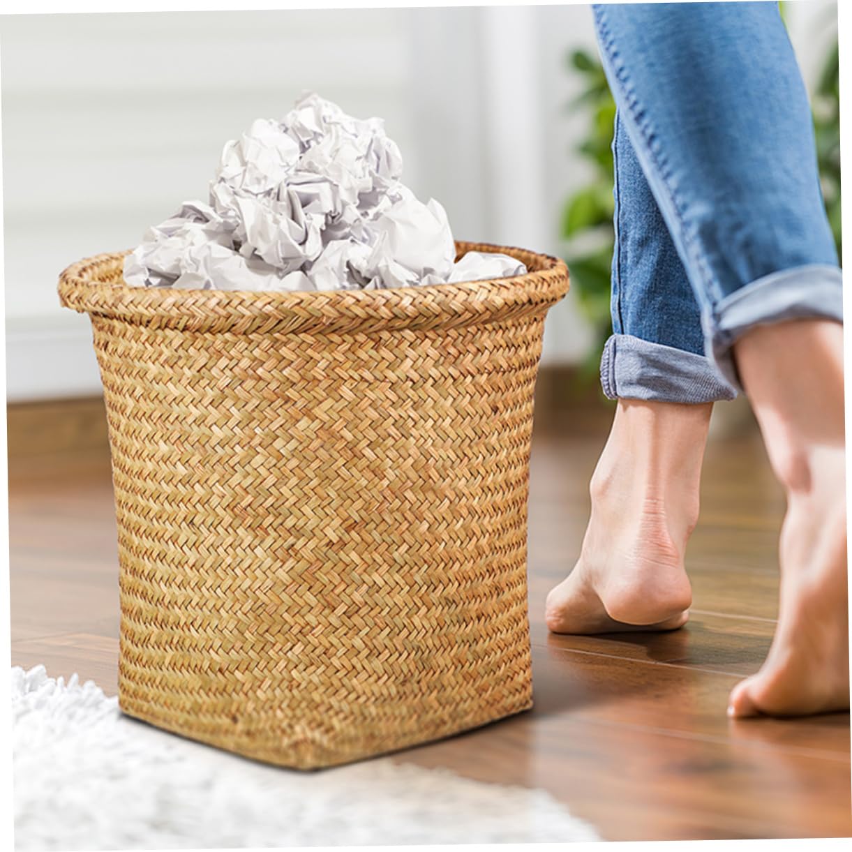 Mobestech 3Pcs Woven Rattan Waste Baskets Handwoven Trash Cans for Bedroom Bathroom Office Storage and Laundry Small to Large Decorative Home Organization Containers
