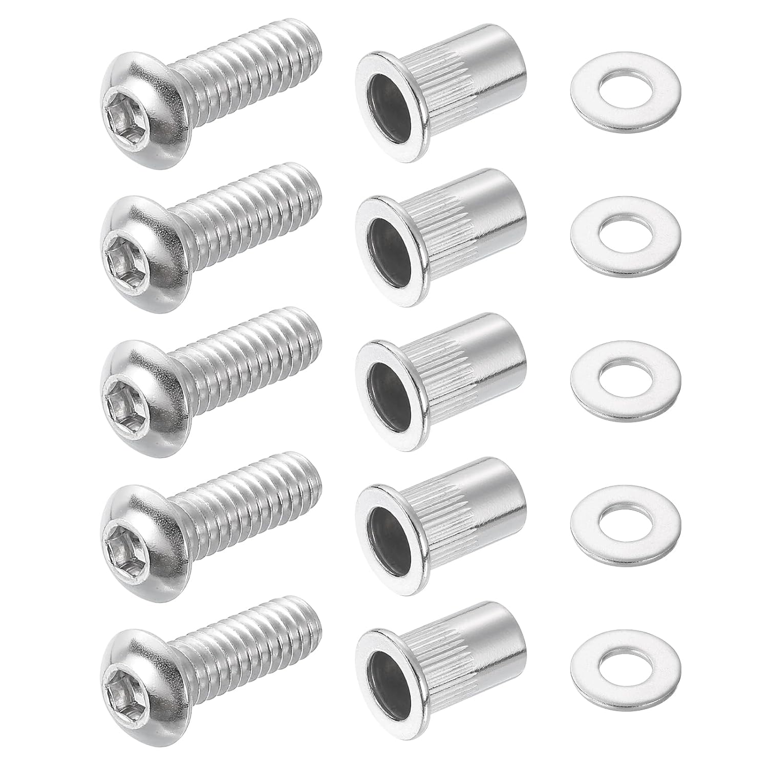 uxcell 1/4-20 Rivet Nuts and Bolts 3/4" Button Head Socket Cap Screws 1/4-20 Flat Washers Threaded Stainless Steel 304, 80 Set