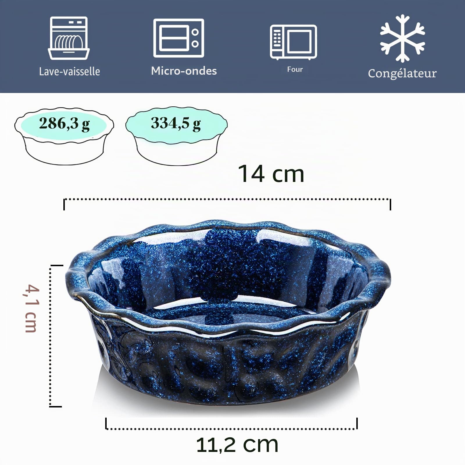 vicrays Lot de 6 moules à tarte en céramique pour la cuisson – Petites assiettes à tarte profondes de 14 cm – Mini bol de service, passe au micro-ondes pour dessert, tarte aux pommes, gâteau, tarte,