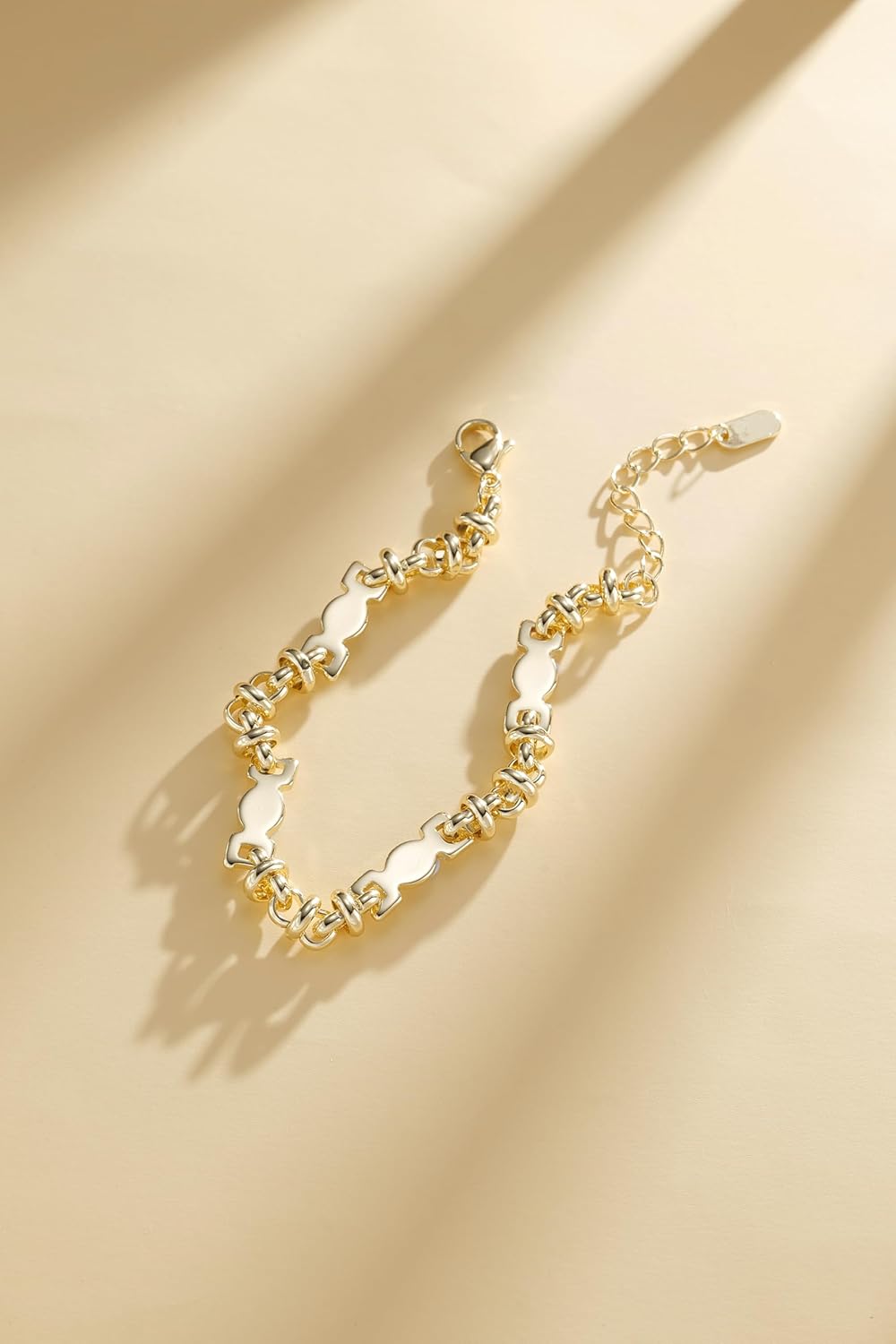 Unique Geometric 14k Gold-Plated Bracelet for Women, Elegant Chain Jewelry with Lobster Clasp & Extension Chain - Image 4