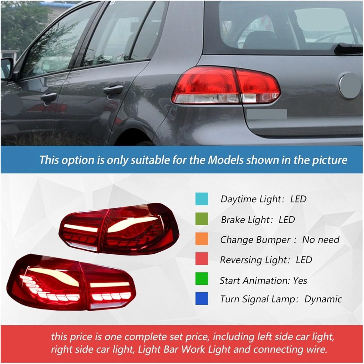 Auto Taillights For 2010-2012 VW Golf MK6 Car Back Lamps Assembly Upgrade LED Dragon Scale Taillight Turn Signal Accessories(Red One Set)