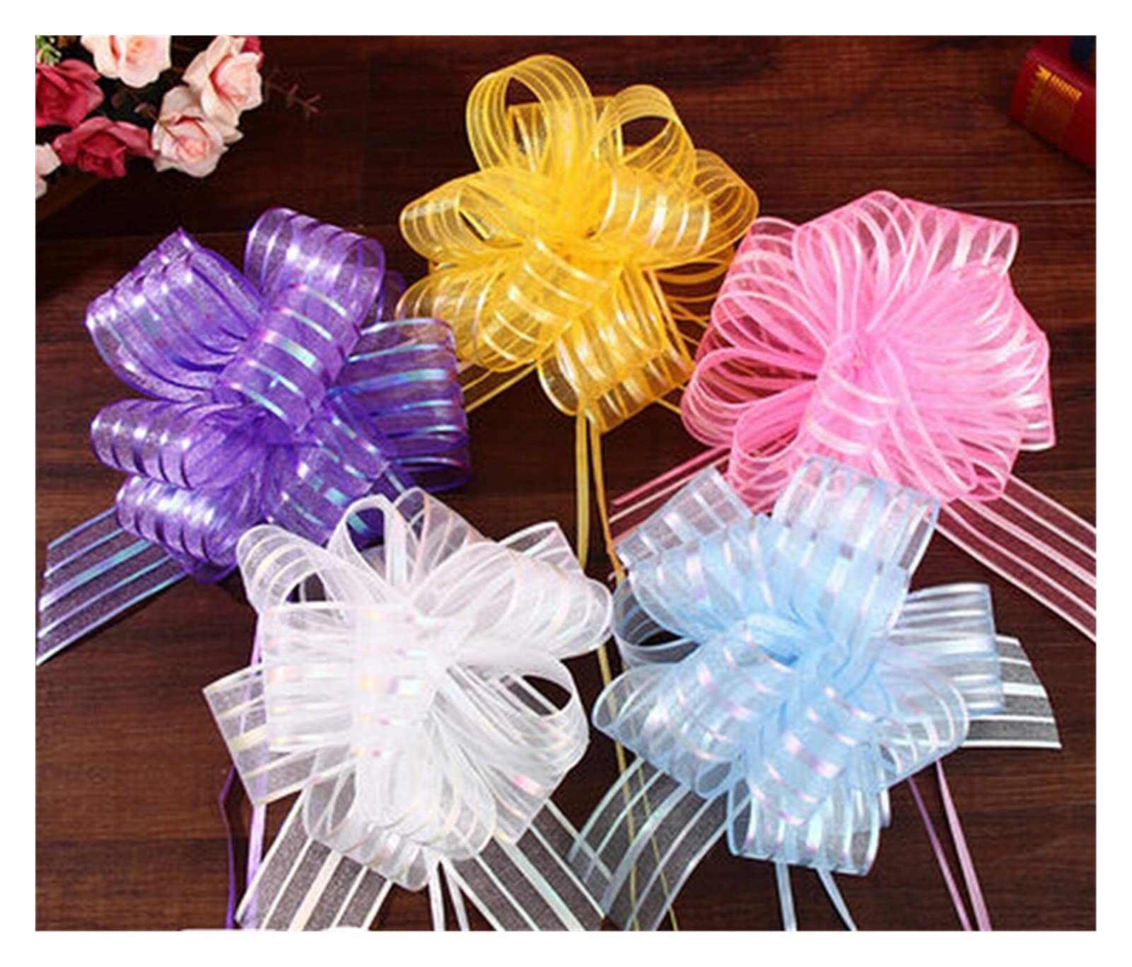 Dekorative Schleifen, Geschenkpapierschleifen, 50 Stück, große Zugschleife, Hochzeitsauto-Dekoration, Hochzeitszimmer, Weihnachtsdeko, Geschenkverpackungsbänder(Silver)