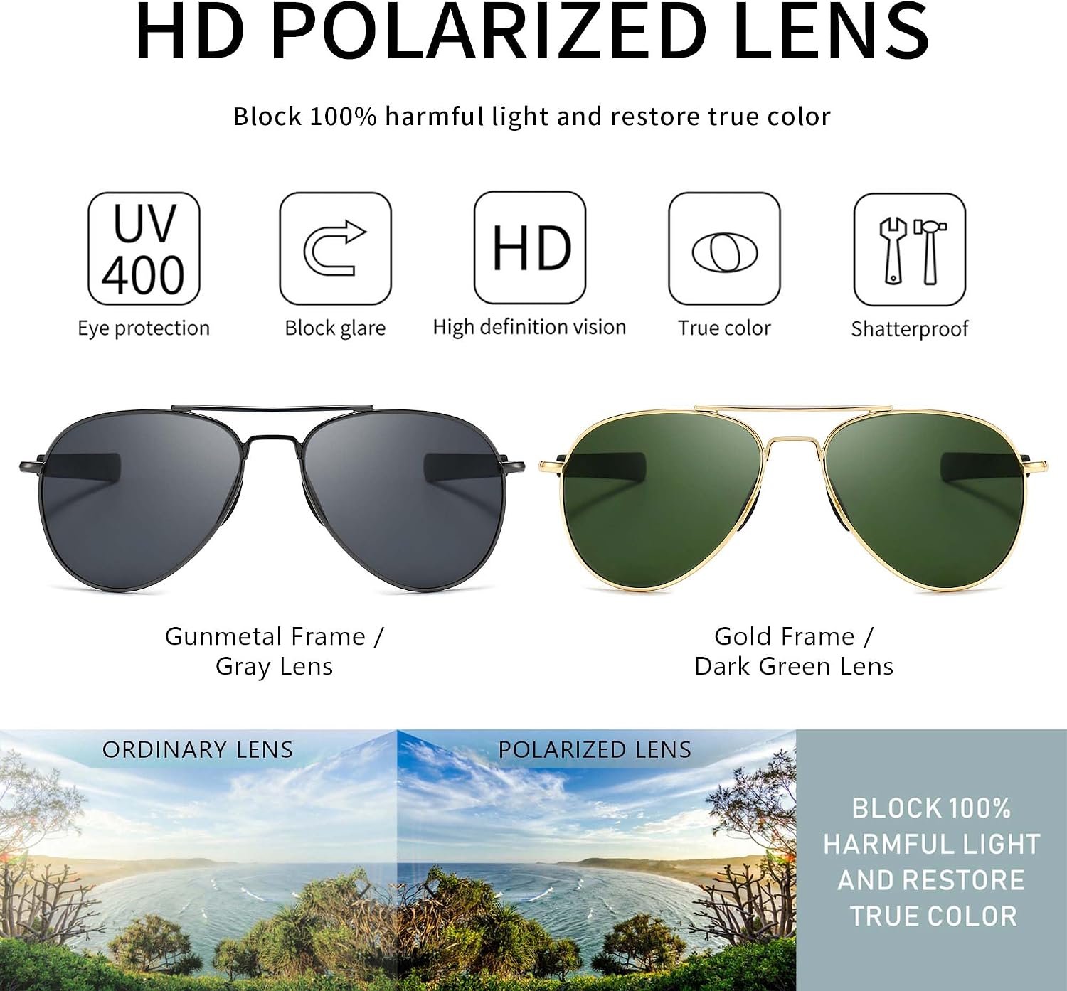 SUNGAIT Aviator Sunglasses For Men Polarized Military Style 100% UV400 Protection