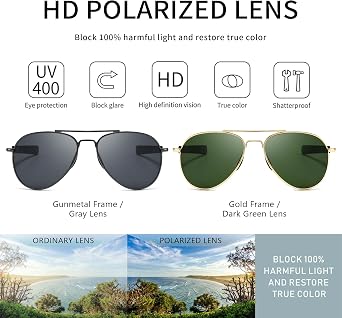 نظارات شمسية SUNGAIT Aviator للرجال نمط عسكري مستقطب 100٪ حماية UV400