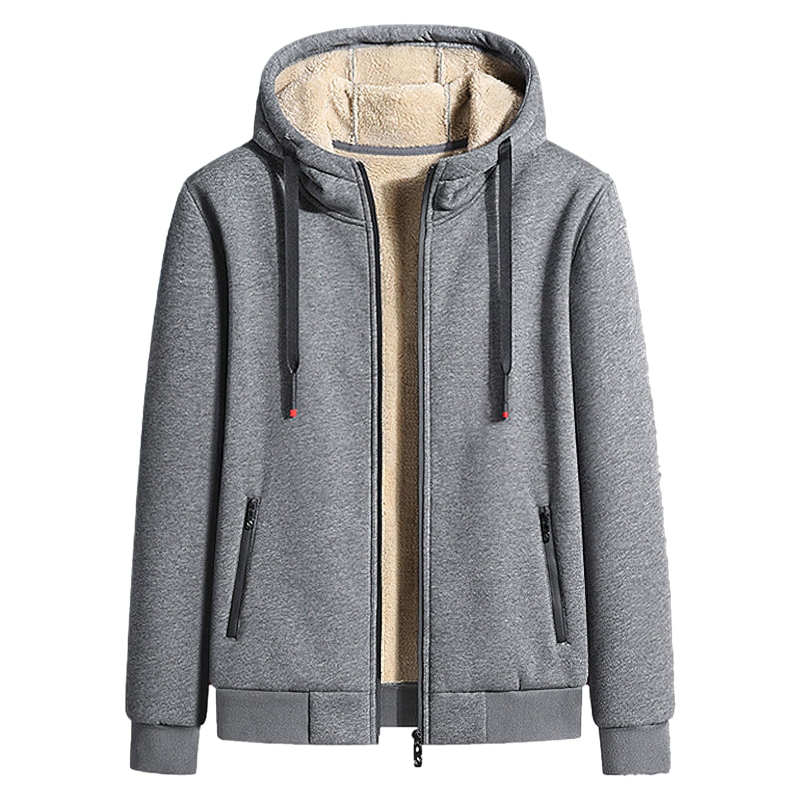 Hombre Invierno Conjunto de Chándal de Algodón con Forro Polar Chaqueta con Capucha y Pantalones Deportivos con Bolsillos con Cremallera