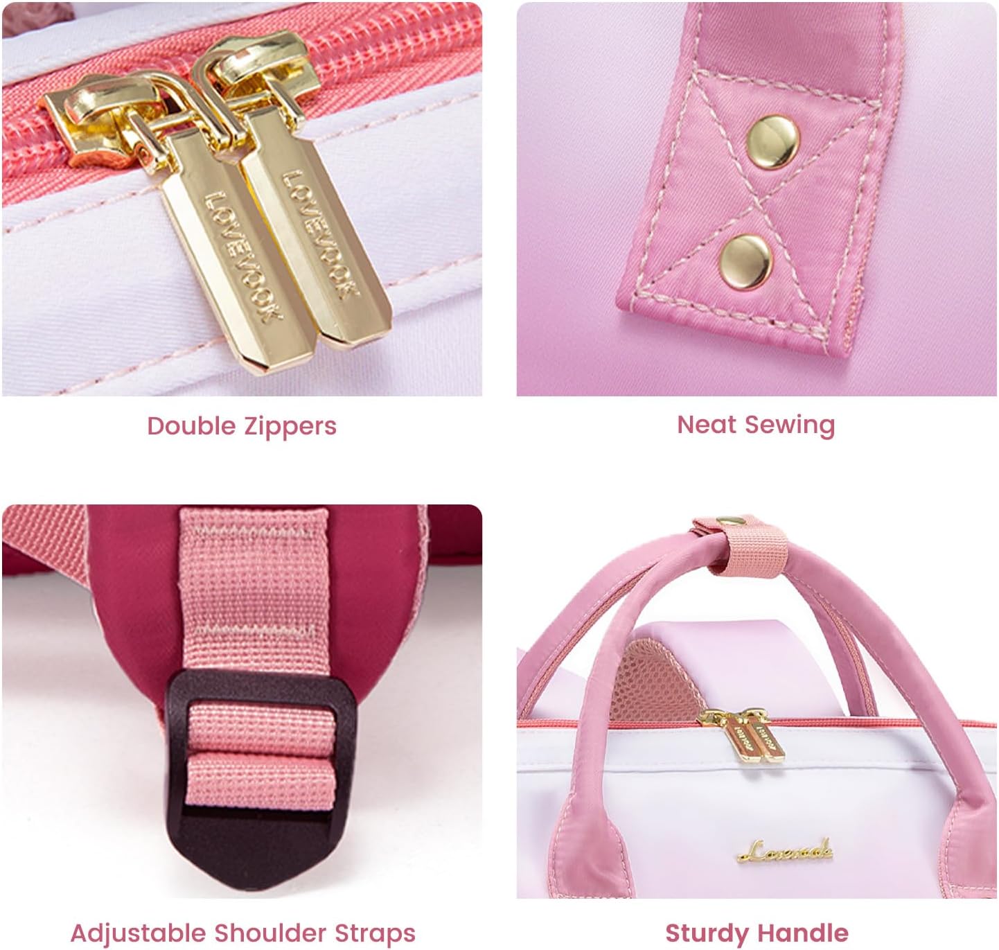 LOVEVOOK Gradient Laptop Backpack for Women,15.6 Inch Work Computer Bakcpack Purse Laptop Bag With Anti-Theft Pocket,Waterproof Carry on Teacher College Backpack for Travel,Pink-White - Image 7