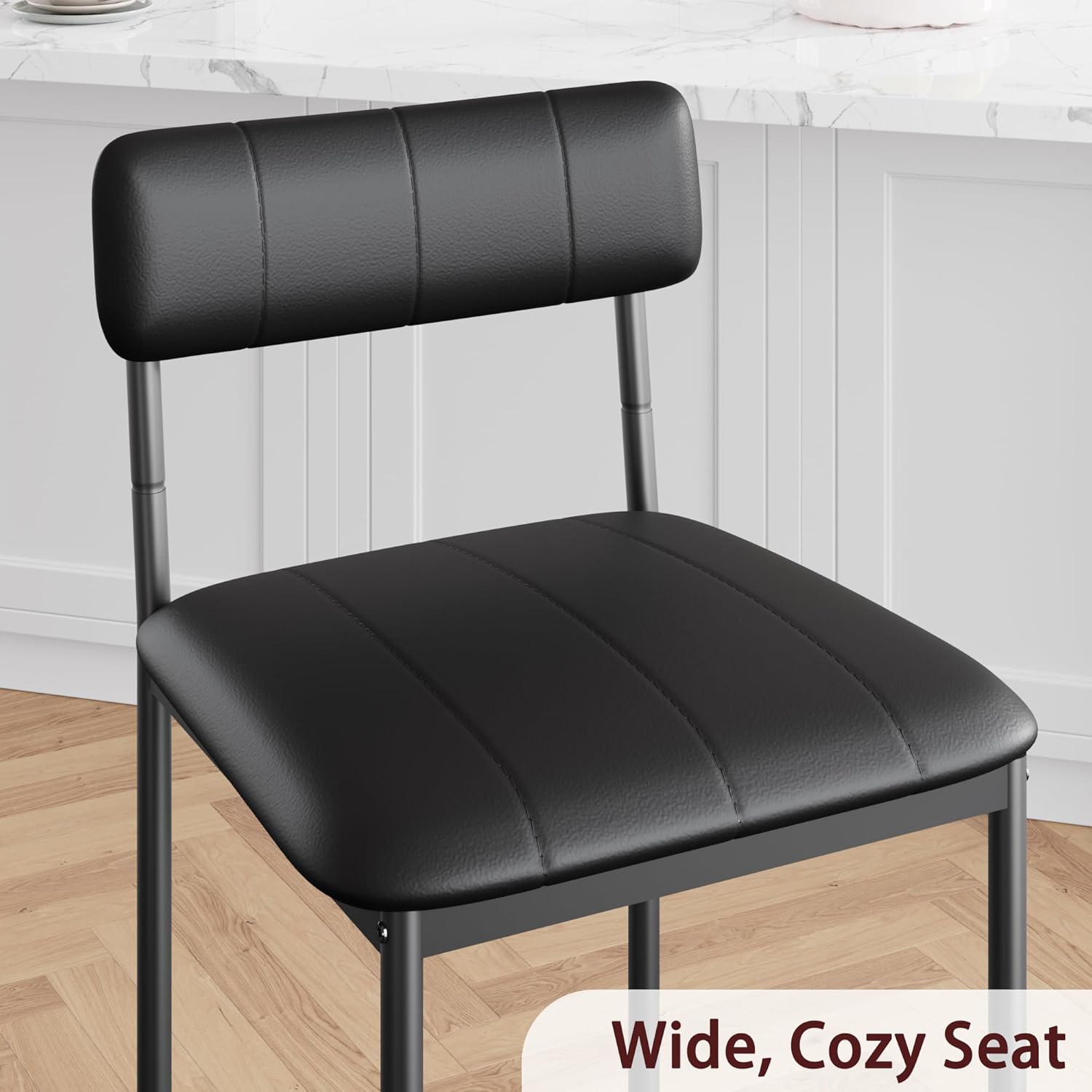 Close-up view of the wide, upholstered seat cushion of the GarveeHome bar stool.