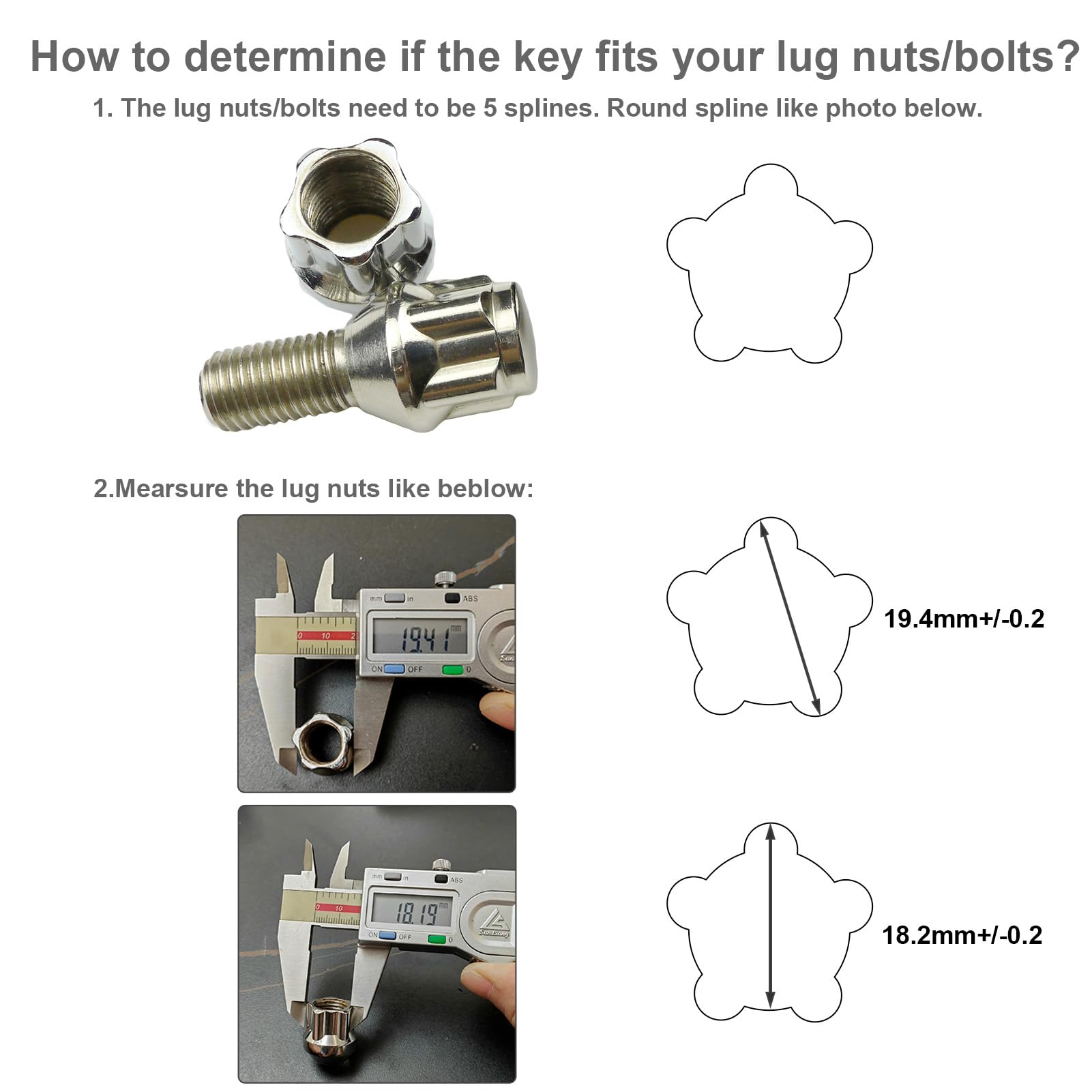 WHEEL CONNECT Lug Nuts Key for Spline Drive Lug Nuts and