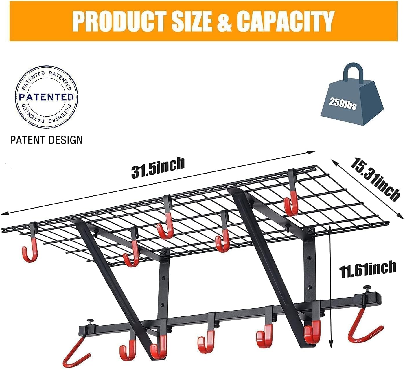 PLKOW Sports Equipment Storage Rack, Ball Storage Garage Organizer, Garage Wall Shelving 1 Pack Includes Bike Hooks