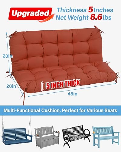Miniatura 2 de YEFU Cojín de columpio para porche, cojines de reemplazo de 2 a 3 plazas con respaldo, cojín de banco impermeable para patio y jardín, 48 x 40 x 5
