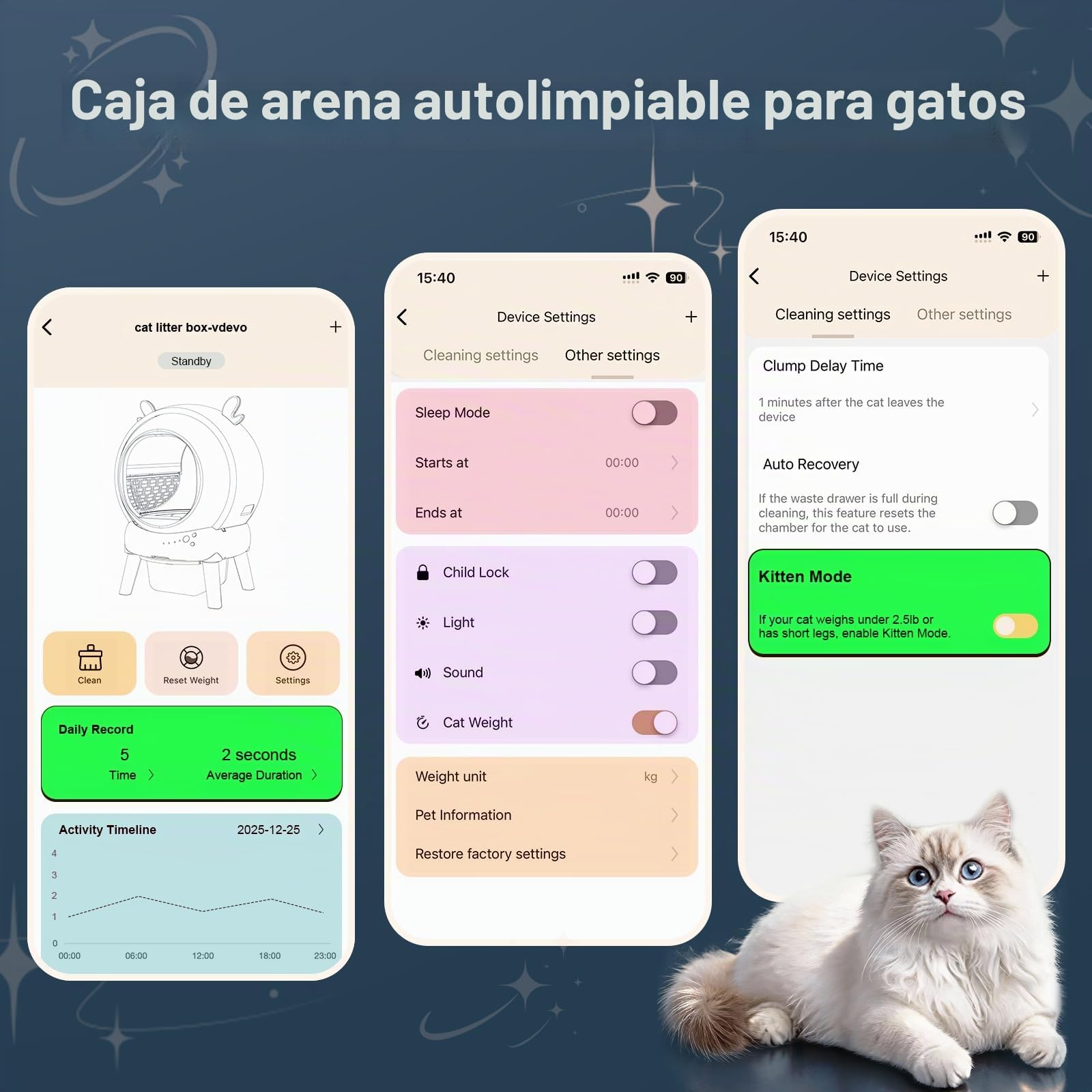 Arenero Gatos Autolimpiable,65L Arenero Autolimpiable con 9 Sensores De Seguridad,Arenero Eléctrico Autolimpiable para Gatos Control por App De 2.4 GHz y Protección Antipinzamiento