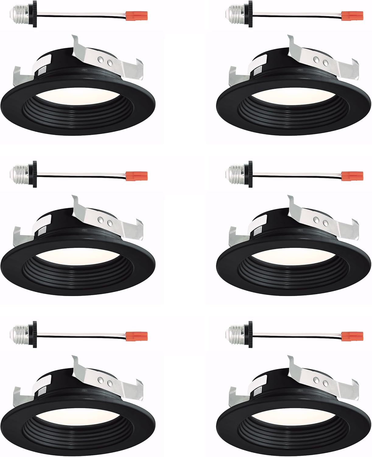 DESIGNERS FOUNTAIN 6 Pack LED Recessed Ceiling Light, 4 Inch 5CCT Downlight Metal Lighting Fixture, Dimmable, 1000 Lumens, 2700K/3000K/3500K/4000K/5000K, Black Baffle Retrofit Trim, EVL40893T50BK-6