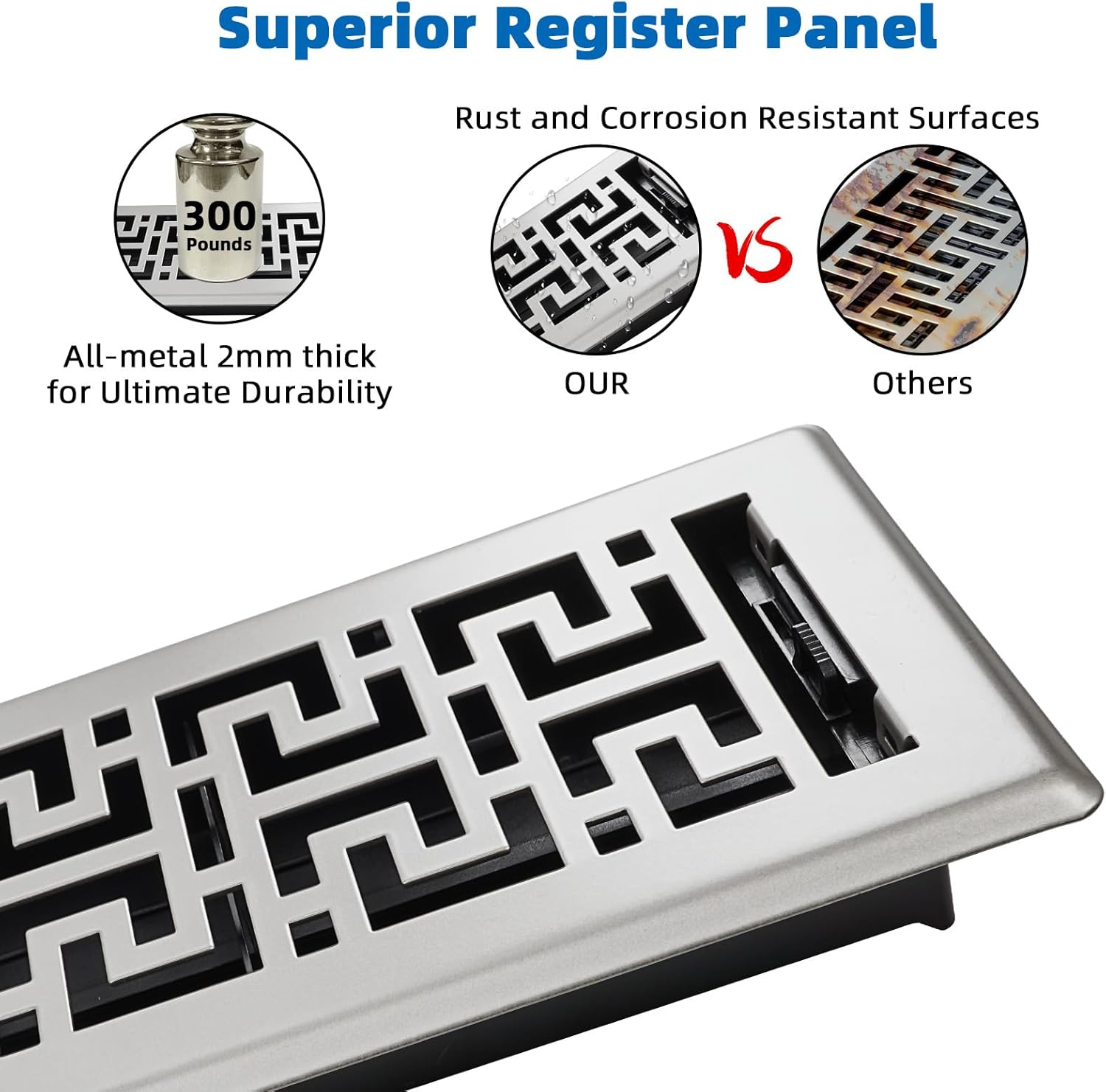 Floor Register 4x14 Inches - 3 Pack Heavy Duty Walkable Steel Floor Vents Easy Adjust Air Supply Lever Decorative Floor Vent Covers for Home Floor/Room/Sidewalk 4'' X 14''-3P-SL