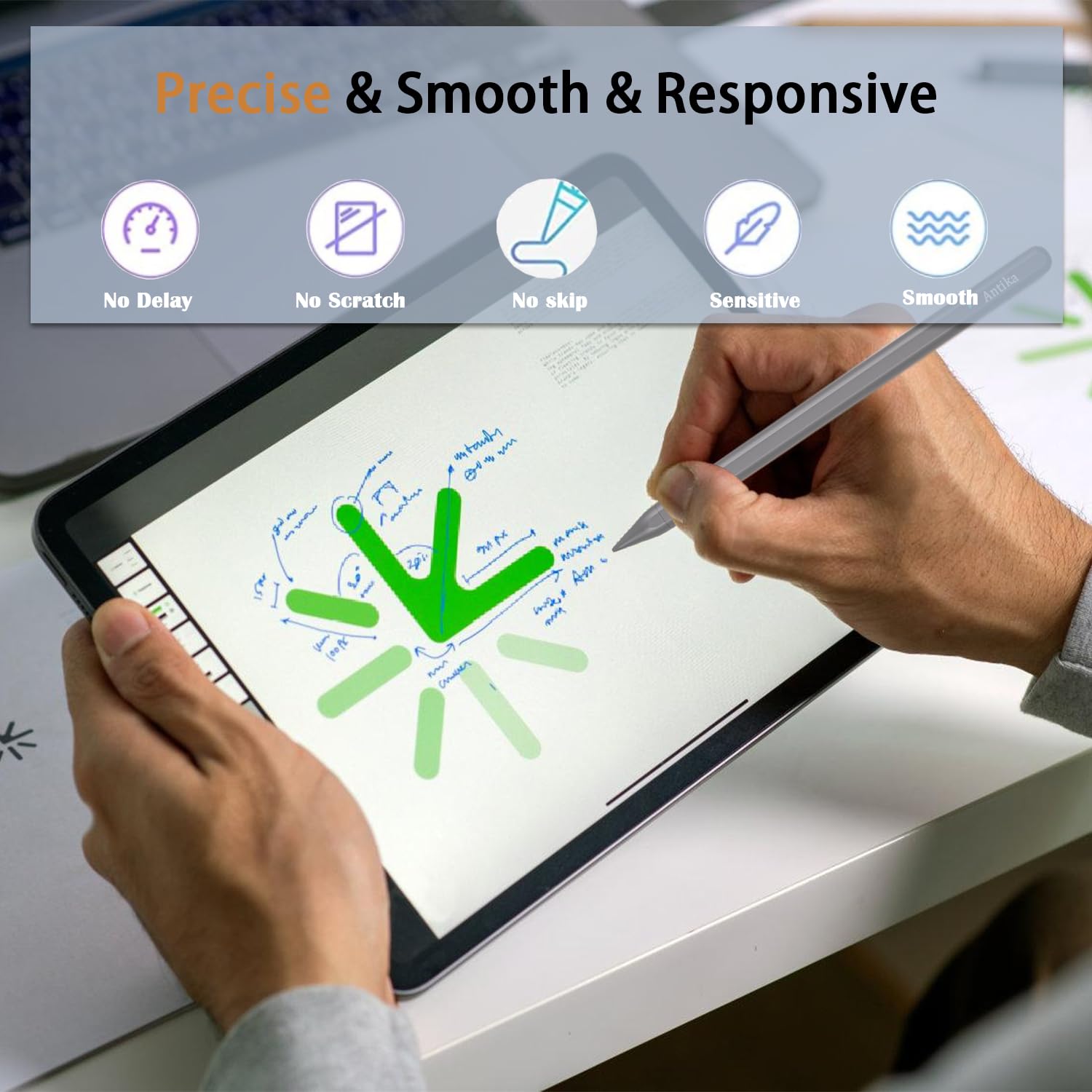 Penna stilo per iPad Palm Rejection rapida Ricaricabile Magnetica Aderenza iPad Pencil Compatibile con iPad 6/7/8/9/10 iPad Air 3/4/5 iPad Mini5/6 iPad Pro 11"/12.9 "3/4/5 Gen(Gey.Apple iPad Only)