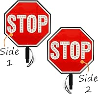 Vista 2 de SmartSign Señal LED STOP manual - Señal de parada reflectante con mango, 45 cm, doble cara, modos de luz LED fija/parpadeante, recargable