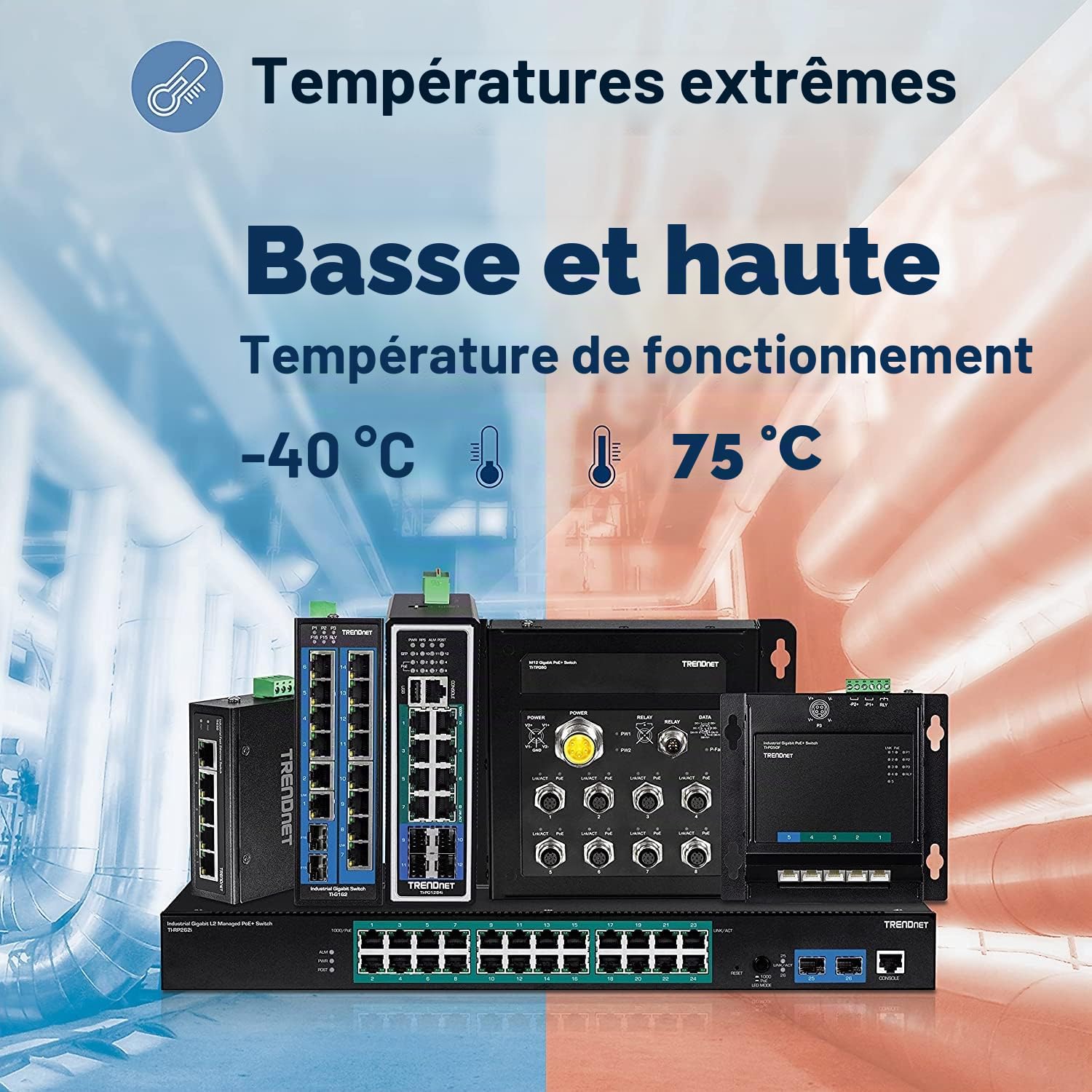 TRENDnet, TI-PG541, Commutateur réseau Gigabit PoE+ Industriel renforcé à 5 Ports, Alimentation 120 W, 1 Emplacement SFP, Indice de Protection IP30, Non géré, Noir