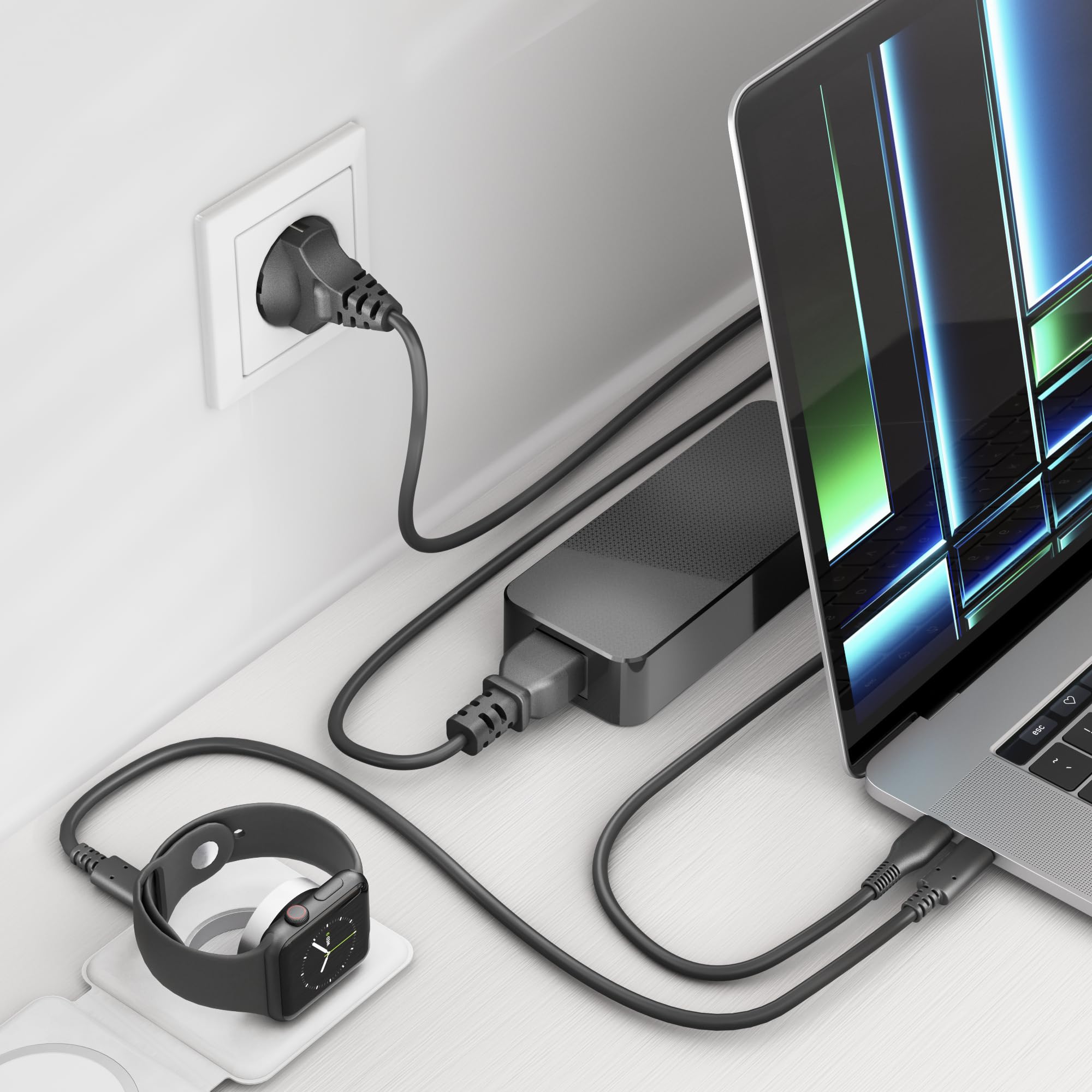 Vuelogic USB-C Power Supply 100W, Cargador rápido PD, tecnología GAN, Cargador para portátil y Dispositivos móviles, Negro