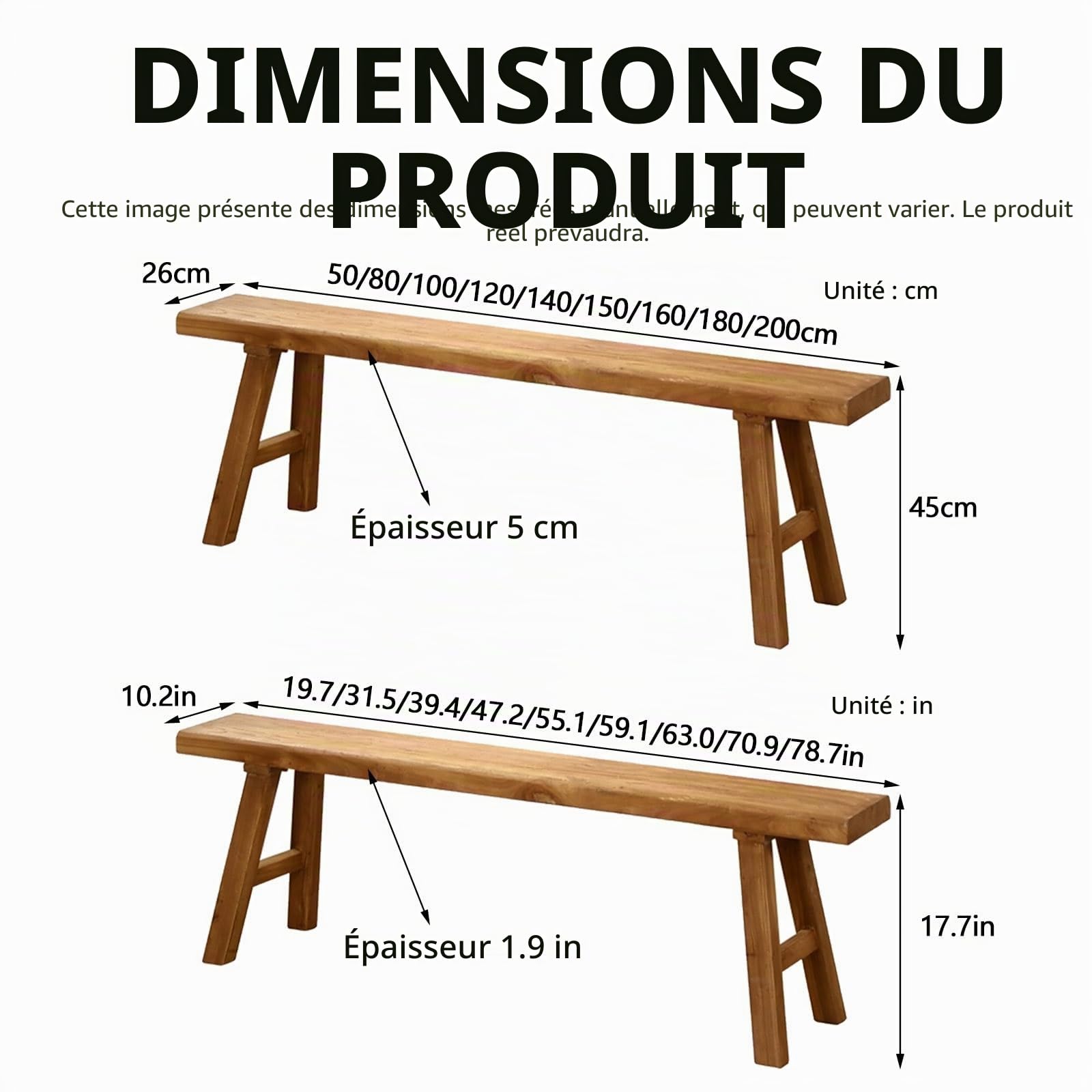 Banc de Style campagnard en Bout de lit, Banc d'entrée en Bois pour l'intérieur Salle à Manger Rustique et Fin en Bois