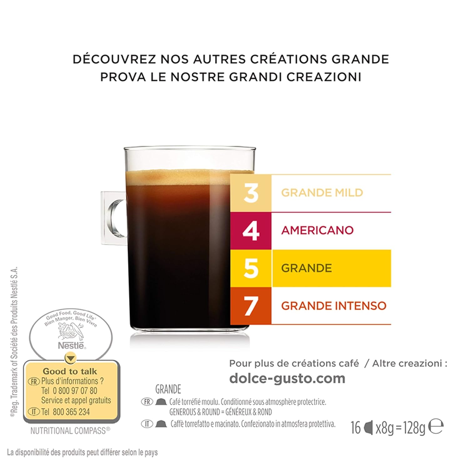 Visual guide to Nescafé Dolce Gusto Grande coffee varieties and intensity levels
