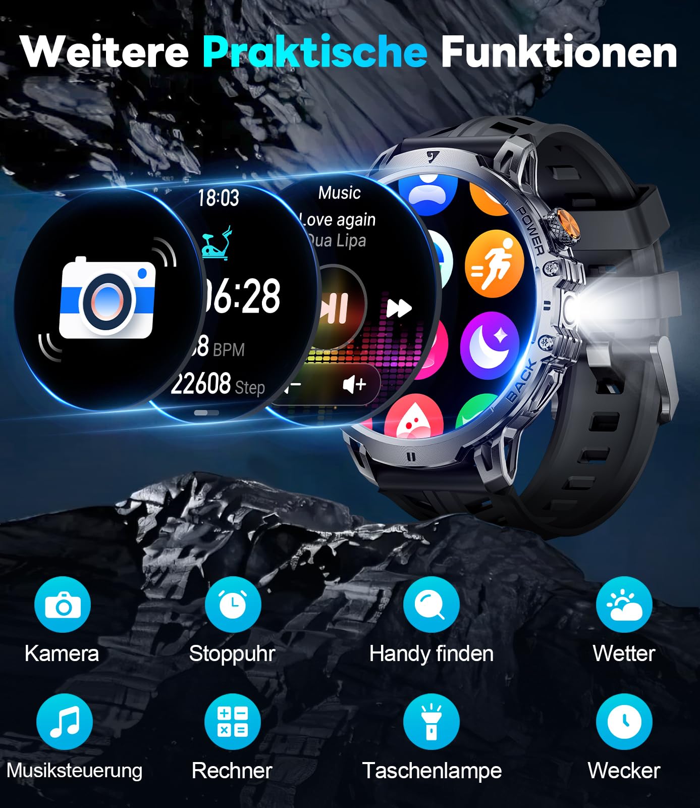 LIGE Smartwatch Męski 1000 mAh Bateria/1.85'' HD Duży Ekran z Połączeniami/100+ Tryby Sportowe, IP68 Wodoodporny Zegarek Fitness z tętnem 24/7, Monitor Uśpienia dla Android iOS