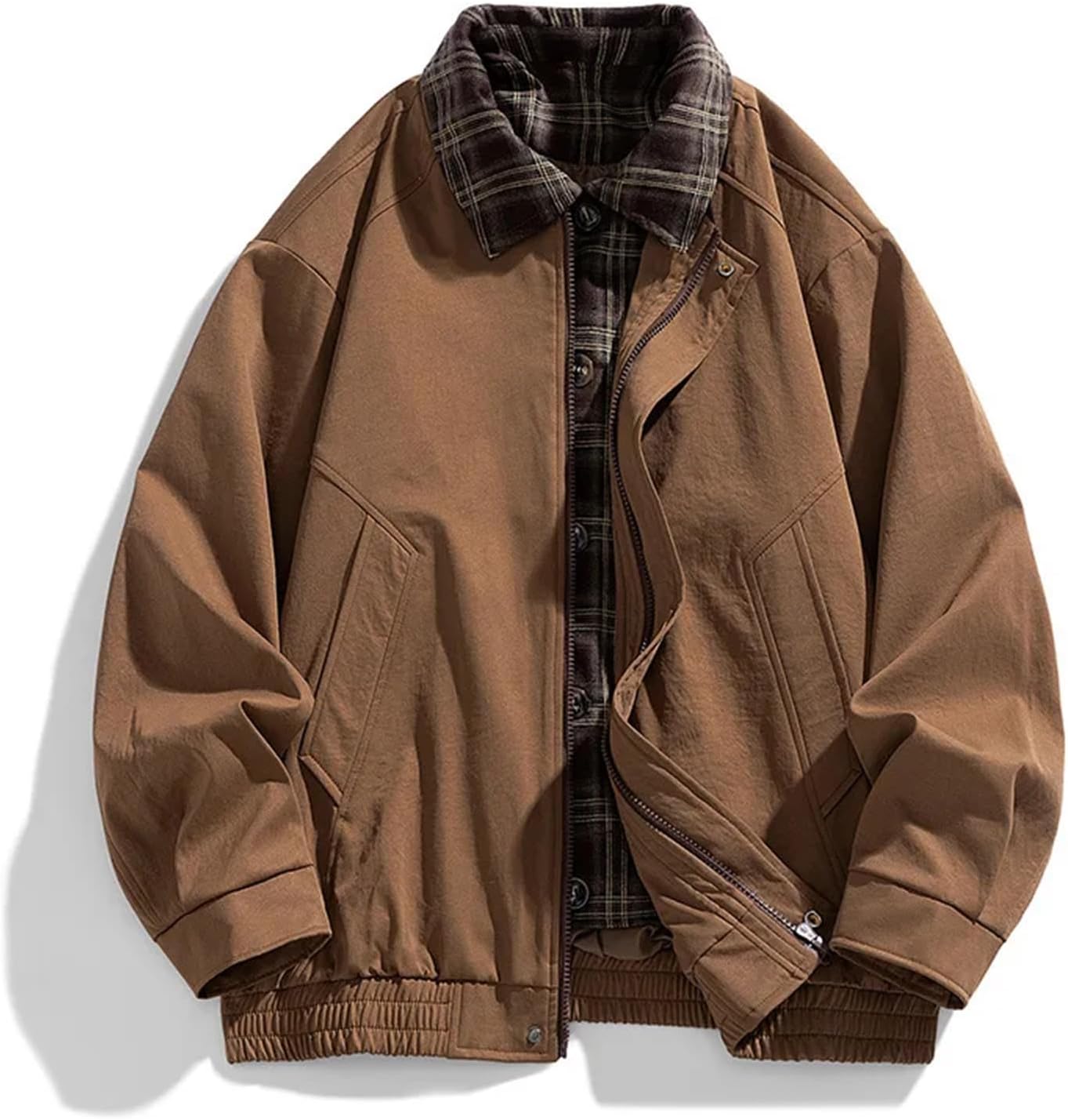 Men’s Fleece Zip Jacket Stand Collar Loose Winter Pullover Outerwear