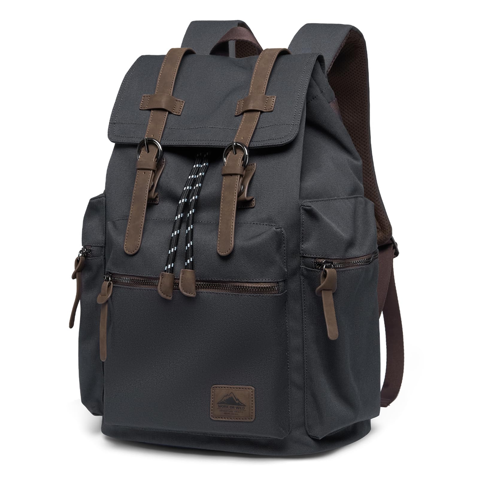 MOYYI Canvas Backpack for Men Fits 13”-17.3” Laptop, Durable Vintage backpack Leather Trim for Daily, College, Commute, Travel