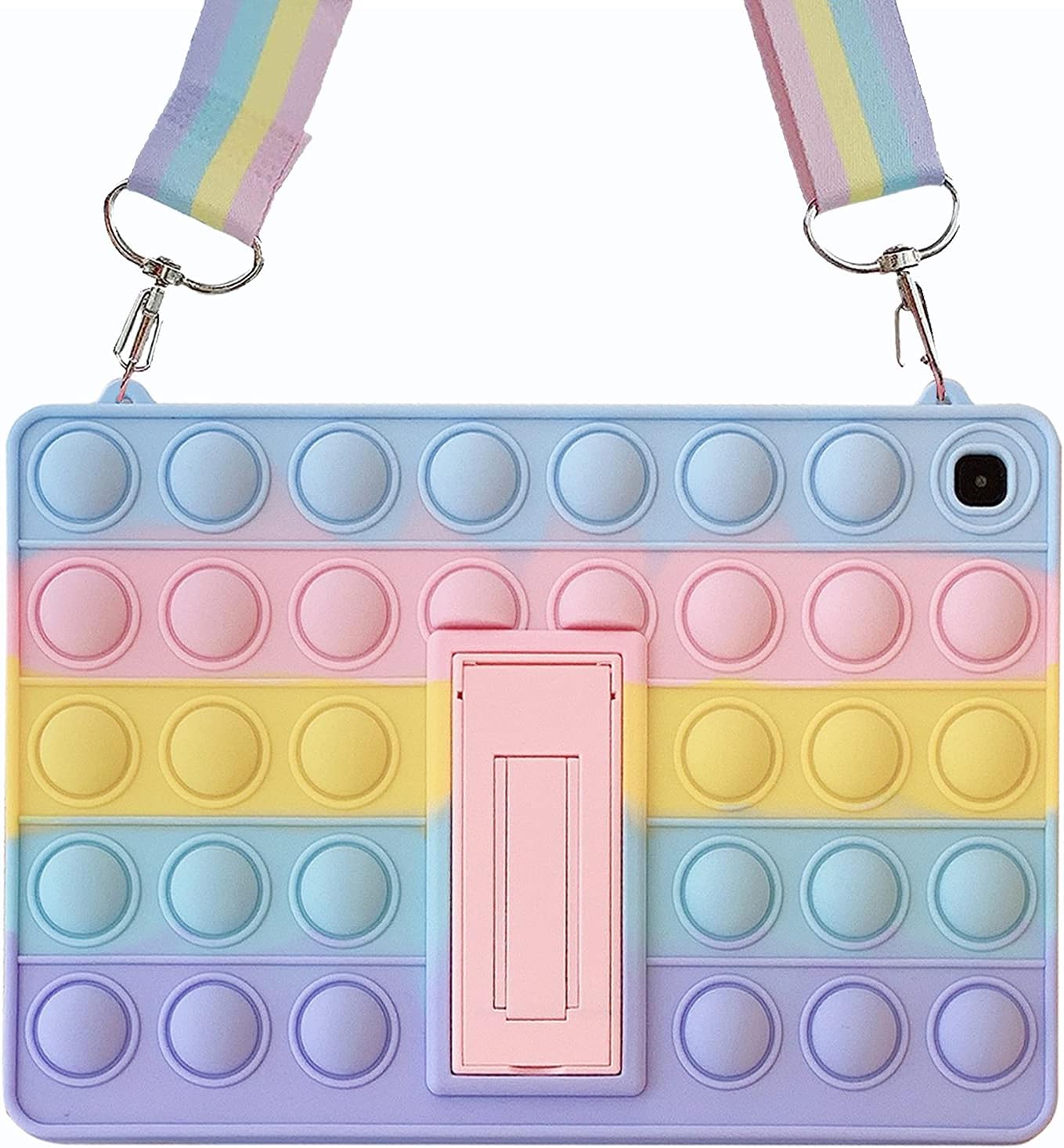 Pop it Tablet Case for Samsung Galaxy Tab A7 10.4 2020 Kids Girl | SM-T500 / T505 / T507, Fidget Toy Puppet Poppet Push Bubble Silicone Cover Stand Strap for Samsung Tablet Tab A7 - Rainbow
