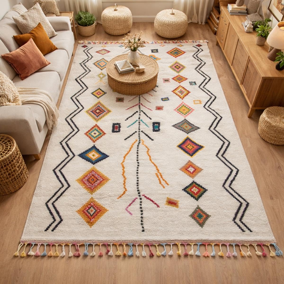 Jadorel Tapis Berbère Salon 80x150 cm Multicolore Moderne Style Rectangulaire adapté au Chauffage par Le Sol