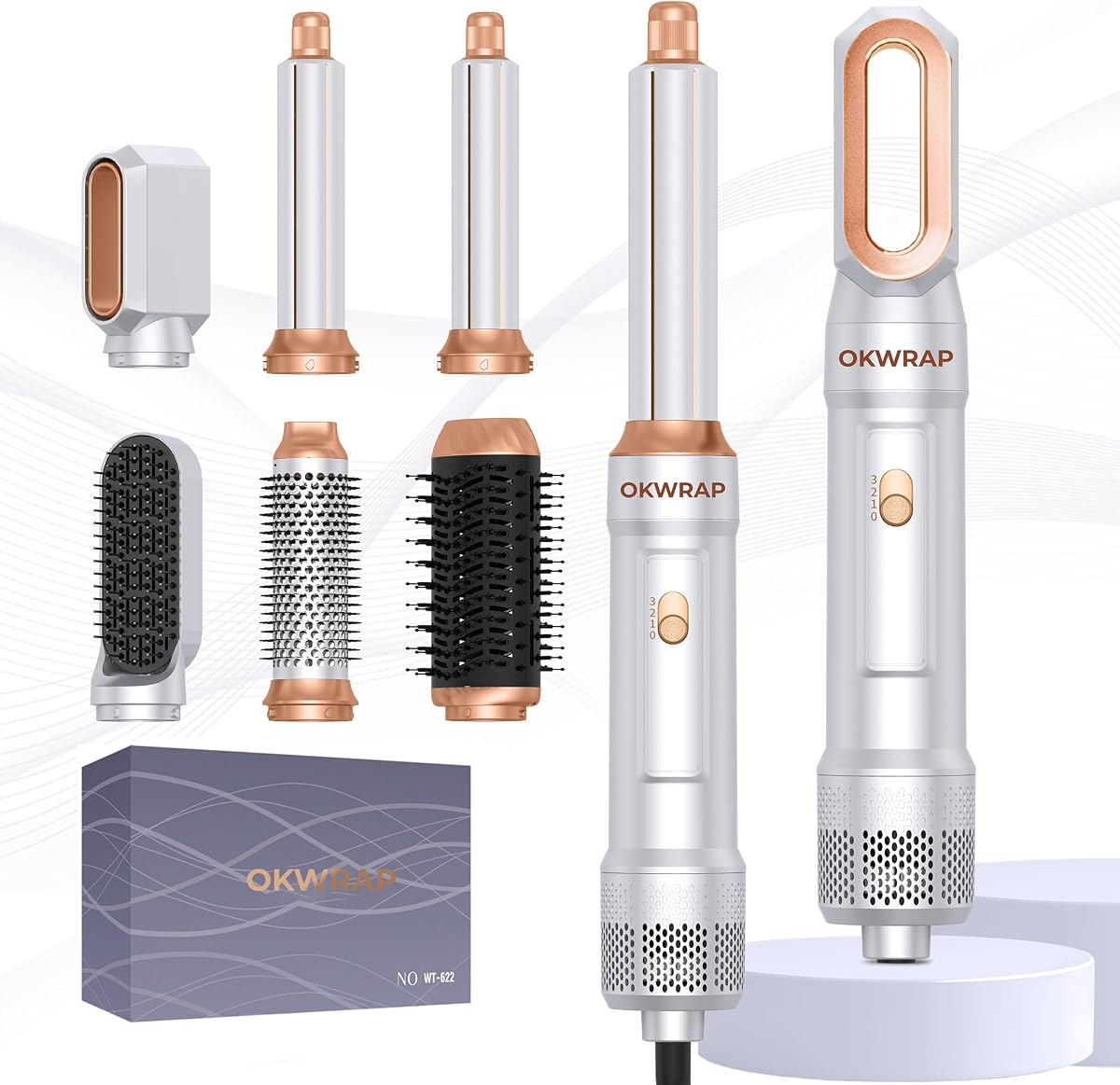 6 in ONE Blow Dryer Brush,Air Curling Iron Round Brush Blow Dryer 800W,Ionic Hair Dryer Brush for Women, Hot Air Brush Hair Styling Tools 100-120V