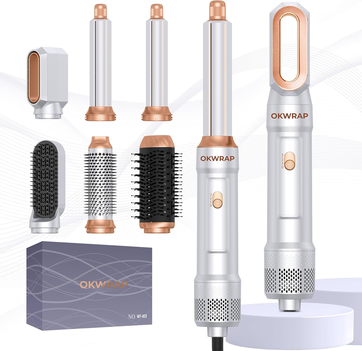 6 in ONE Blow Dryer Brush,Air Curling Iron Round Brush Blow Dryer 800W,Ionic Hair Dryer Brush for Women, Hot Air Brush Hair Styling Tools 100-120V