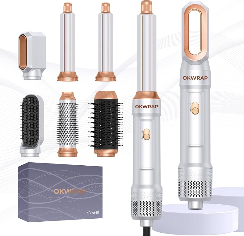 6 in ONE Blow Dryer Brush,Air Curling Iron Round Brush Blow Dryer 800W,Ionic Hair Dryer Brush for Women, Hot Air Brush Hair Styling Tools 100-120V