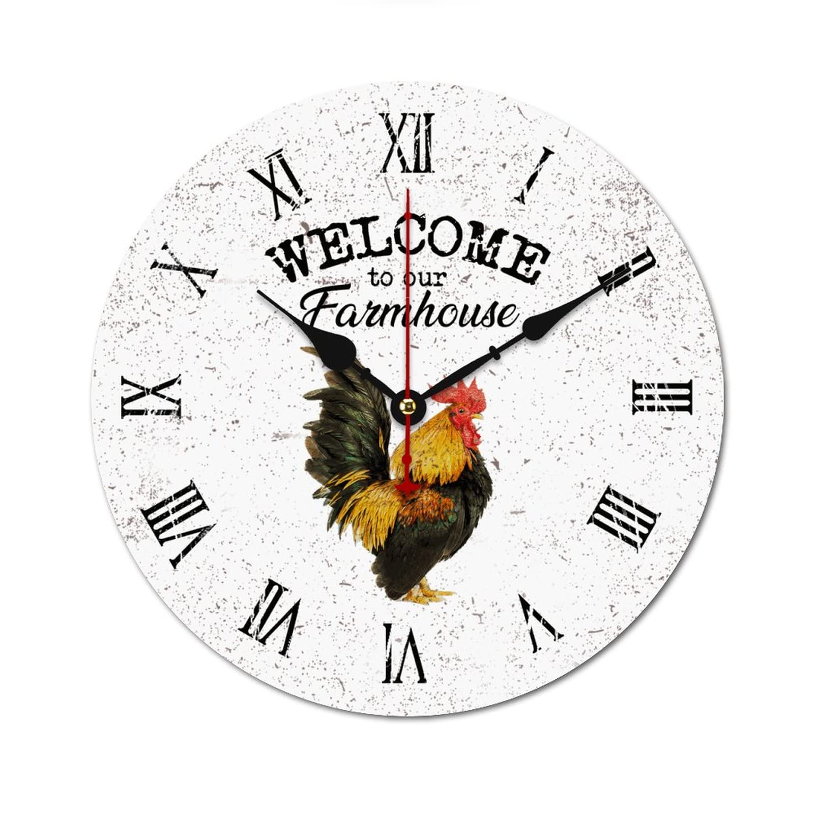 Horloge ronde en bois vintage 38cm, pendule murale salon décorative Welcome To Our Farmhouse