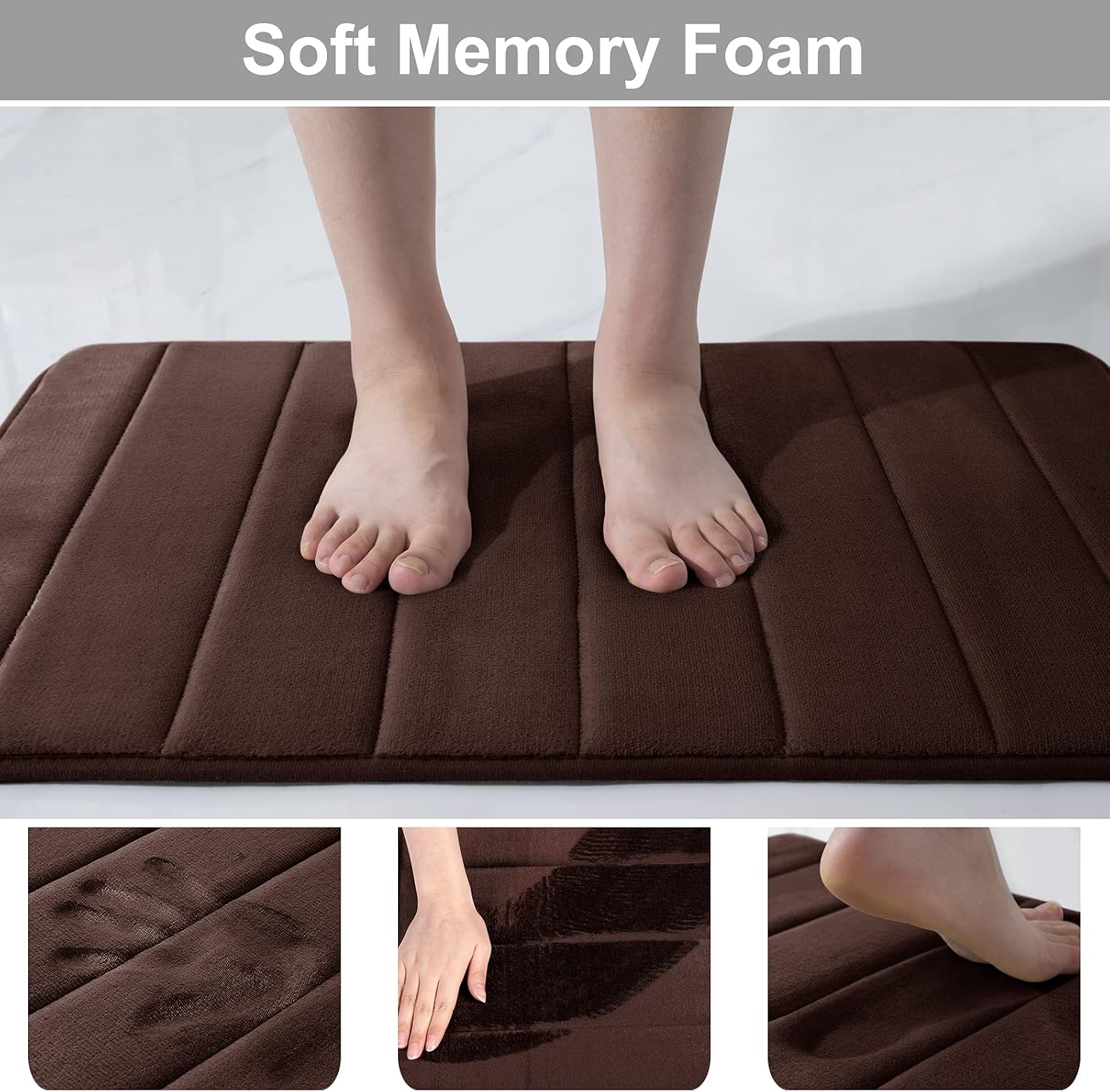 Buganda Memory Foam Bathroom Rugs and Mats Sets 2 Pieces Bath Mats, Non Slip, Absorbent, Shaggy, Machine Washable Bathroom Rugs for Bathroom(17" x 24"+20" x 32", Coffee)